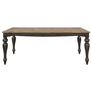 English Elm Kavita Brown Brushed Dining Table with Turned Legs and Curvy Apron — Modern Farmhouse 78.75" Long Centerpiece B062P358452