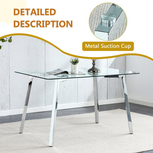 English Elm Table and Chair Set Tempered Glass Top with Silver Metal Legs Modern Luxury Dining for Four Transparent,White+Silver W1151S04788
