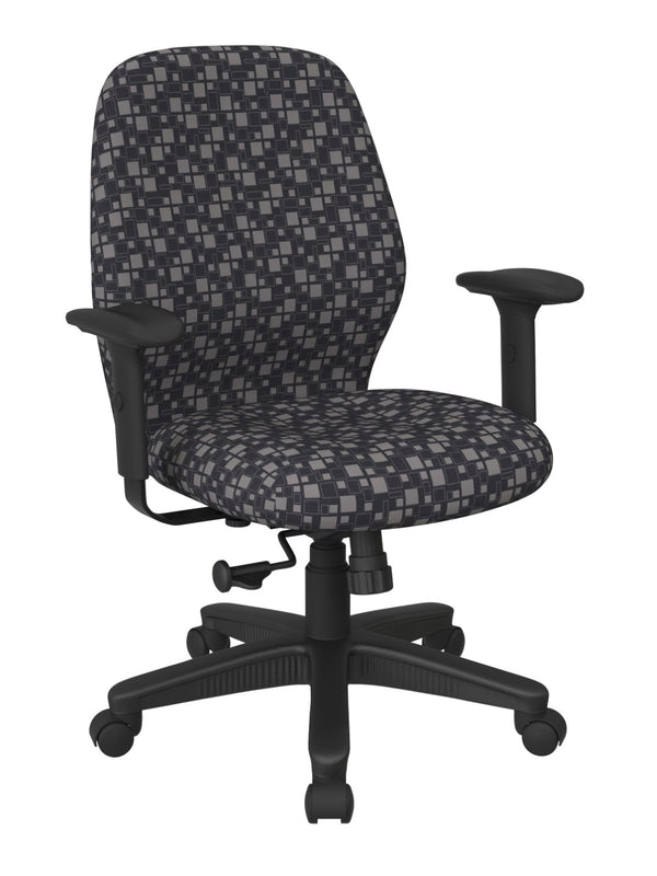 OSP Home Furnishings Mid Back Ergonomic Manager Chair with Synchro Tilt Lumbar Support and Padded Arms Steely 3121-K108