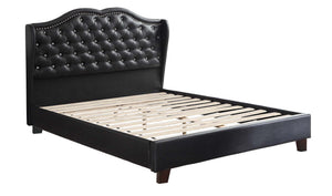 English Elm FULL Faux Leather Full Bed in Black with Solid Wood Frame, 50" Headboard, Modern Durable Design B089S00128