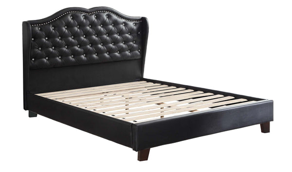 English Elm FULL Faux Leather Full Bed in Black with Solid Wood Frame, 50" Headboard, Modern Durable Design B089S00128