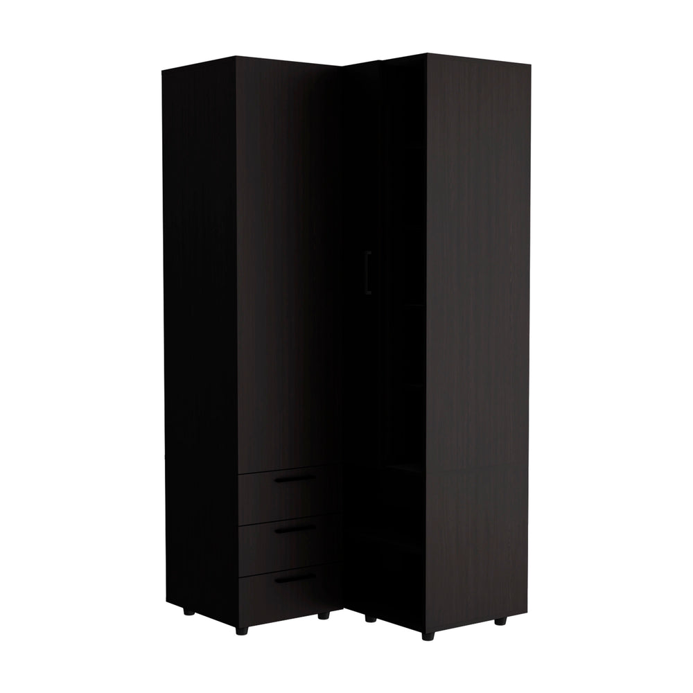 English Elm Ursine Corner Armoire Black — Space-Saving Engineered Wood Wardrobe with Multiple Compartments, Durable Elegance B092S00296
