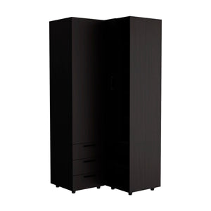 English Elm Ursine Corner Armoire Black — Space-Saving Engineered Wood Wardrobe with Multiple Compartments, Durable Elegance B092S00296