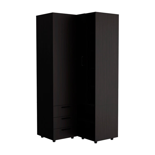 English Elm Ursine Corner Armoire Black — Space-Saving Engineered Wood Wardrobe with Multiple Compartments, Durable Elegance B092S00296