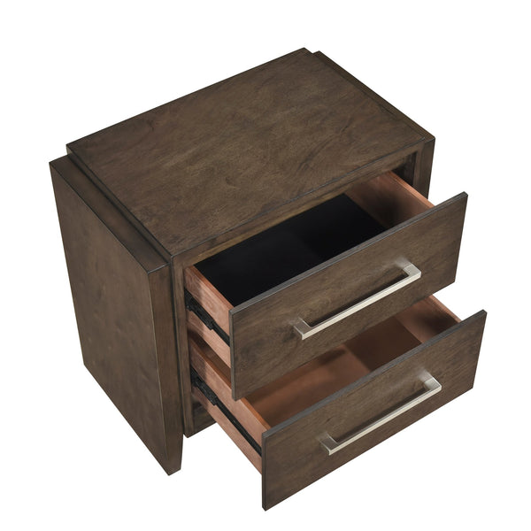 English Elm Transitional Dark Walnut Nightstand Two Drawers Solid Rubberwood 26x15.5x24.5" No Assembly Required elegante B011P332262