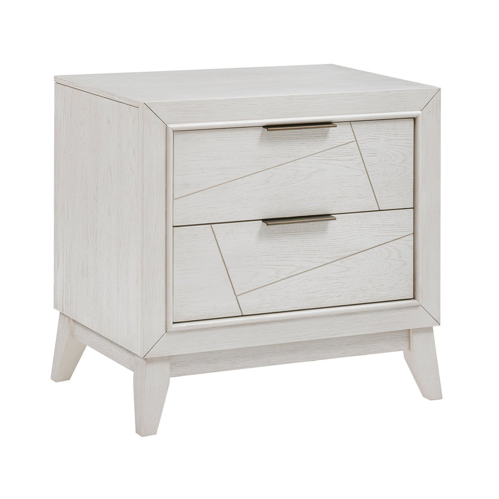 English Elm Antique Asteria Nightstand with Drawers in Antique White Oak Veneer, Flat Black Hardware Accent B011P286903