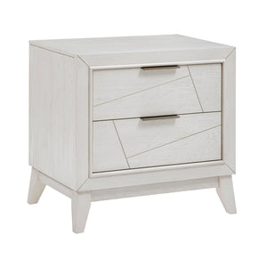 English Elm Antique Asteria Nightstand with Drawers in Antique White Oak Veneer, Flat Black Hardware Accent B011P286903