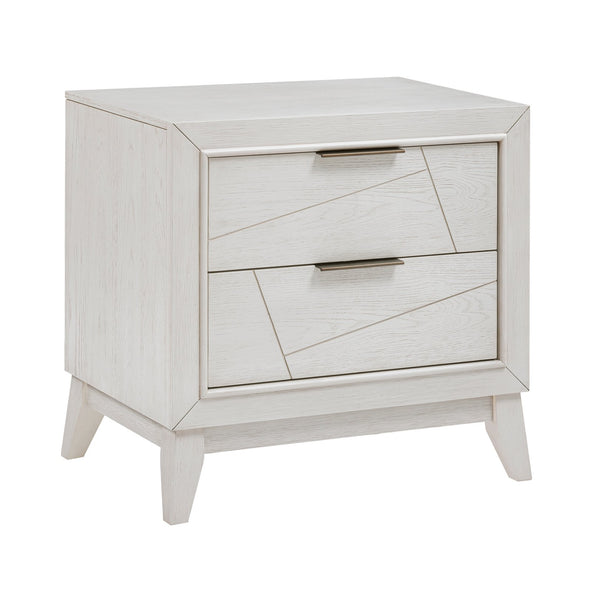 English Elm Antique Asteria Nightstand with Drawers in Antique White Oak Veneer, Flat Black Hardware Accent B011P286903