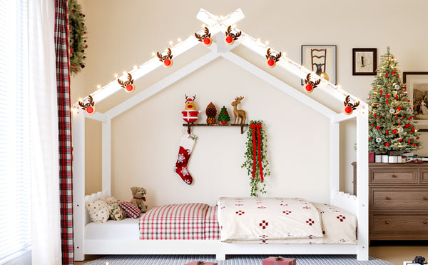 English Elm Twin House Frame Floor Bed Solid Pine Kids Room Montessori Low Profile Play Nook W1580P387835