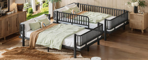 English Elm Queen Over Metal Bunk Bed Convertible Platform Frame with Safety Guardrails Black W5305S00063
