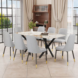 Hearth and Haven 1 Table and 8 Chairs Set.A Rectangular Dining Table with a 0.39-Inch Imitation Marble Tabletop and Black Metal Legs.Paired with 8 Chairs with Leatherette Leather Seat Cushion and Black Metal Legs.F-1538, C-007 W1151S00954 W1151S00954