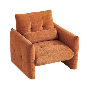 English Elm Ergonomic Tufted Velvet Accent Chair Solid Wood Frame with Lumbar Support Compact Seating Orange W1765P366979