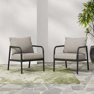 English Elm Christopher Knight Home® - Leora Weather-Resistant Round Tube Sofa Chair 2-Pack, Beige Cushions, Aluminum Frame, 400lb Capacity N775P180132B