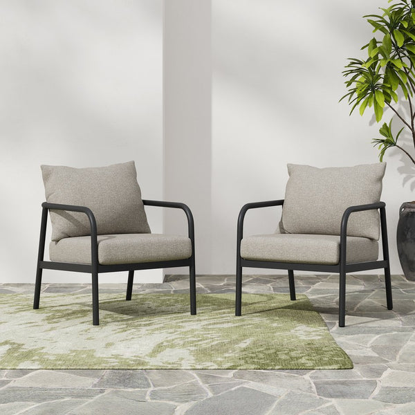English Elm Christopher Knight Home® - Leora Weather-Resistant Round Tube Sofa Chair 2-Pack, Beige Cushions, Aluminum Frame, 400lb Capacity N775P180132B