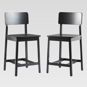 Minimalist Solid Wood Counter Stool - Set of 2 Black MASD7DBLVP Walker Edison