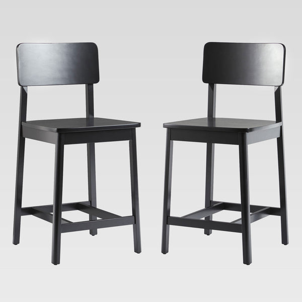 Minimalist Solid Wood Counter Stool - Set of 2 Black MASD7DBLVP Walker Edison
