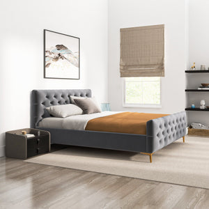 English Elm Ashcroft Furniture - Bailey Dark Grey Velvet King Bed - Luxurious Mid-Century Modern Design With Plush Support & Style! B183S00144