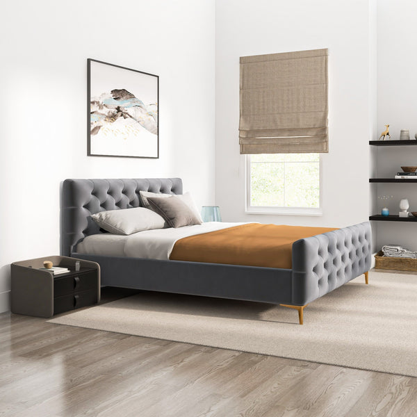 English Elm Ashcroft Furniture - Bailey Dark Grey Velvet King Bed - Luxurious Mid-Century Modern Design With Plush Support & Style! B183S00144