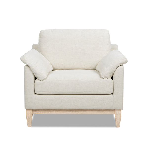 English Elm Jennifer Taylor Home - Pasadena Modern Farmhouse Accent Arm Chair 36" Flax White Linen, Rubberwood Base, Removable Cushions B2719P358855