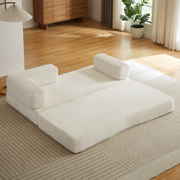 English Elm Loveseat Cloud Sectional Sofa with Corduroy Upholstery Plush Sponge Core Modular Design Beige W2339P411913