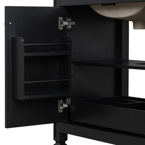 English Elm [video] 60 Inch Freestanding Double Sink Bathroom Vanity with Ceramic Basins Soft Close Storage Black N759S226000B