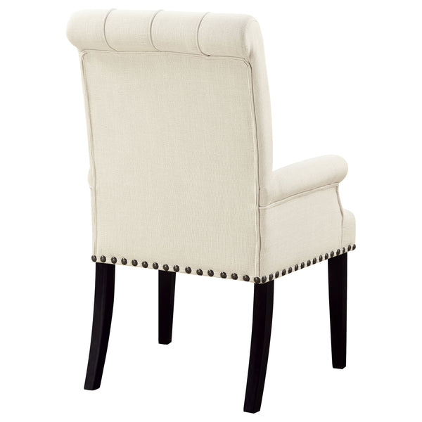 English Elm Vaughn Beige Upholstered Dining Arm Chair with Nailhead Trim, Tapered Legs, Premium Comfort & Style B062P331049