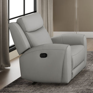 English Elm Contour Jacobus Manual Recliner Light Gray Leather Wide Seat Durable Frame High-Density Foam Comfort B2741P385162