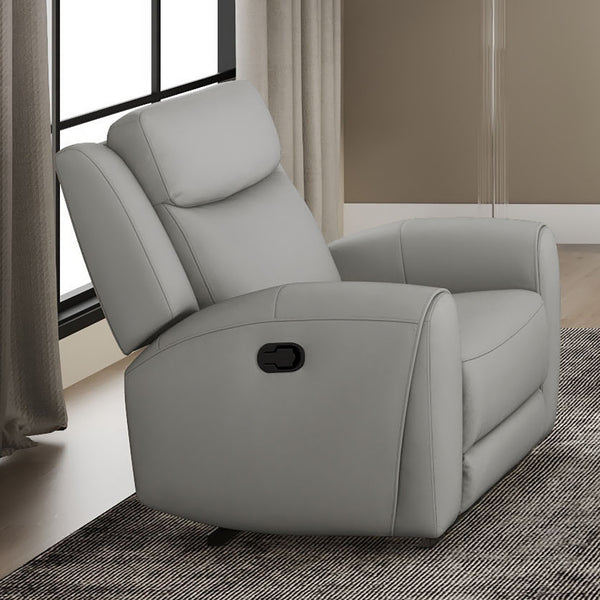 English Elm Contour Jacobus Manual Recliner Light Gray Leather Wide Seat Durable Frame High-Density Foam Comfort B2741P385162