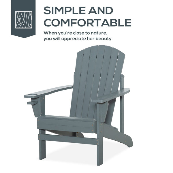 English Elm Outsunny Weather-Resistant Adirondack Chair With Cup Holder For Ultimate Outdoor Comfort & Style W2225P174071-GIGA