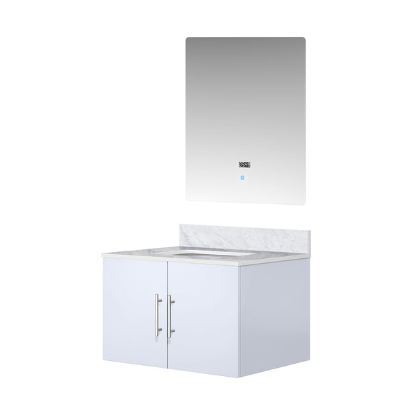 English Elm Glossy White Bath Vanity Set With Carrara Marble Top & Led Mirror For Modern Bathroom Makeover B2731S00664