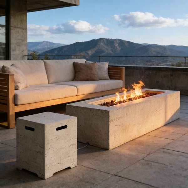 English Elm U_style Rectangular Outdoor Propane Fire Pit Mgo Set with Tank Cover Table Beige+Grey,Light Gray WY000498AAD