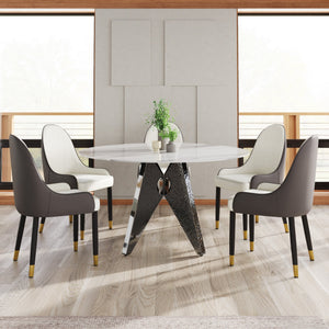 English Elm 53" Round Marble Dining Table - Elegant Silver Stainless Steel Base For 6, Perfect For Modern Spaces W1535S00389