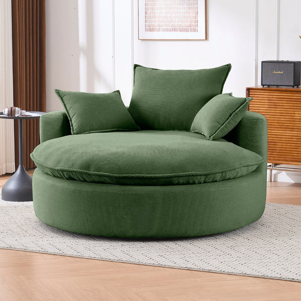 English Elm 360 Swivel Corduroy Barrel Lounge Chair with Pillows for Living Room or Bedroom Green W1752P410948