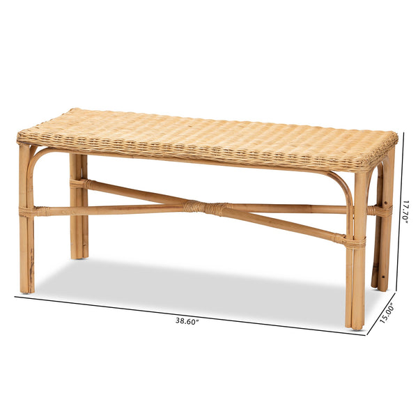 English Elm Modern Handcrafted Rattan Woven Accent Bench for Entryway Bedroom or Living Space B2750P470054