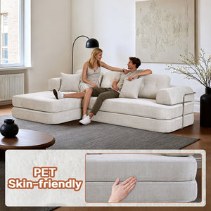 English Elm 104" Boneless Chenille Sectional Sofa with Chaise Deep Memory Foam Seats Living Room Light Grey W3565S00022