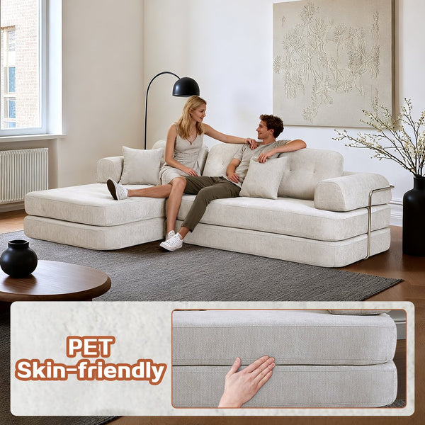 English Elm 104" Boneless Chenille Sectional Sofa with Chaise Deep Memory Foam Seats Living Room Light Grey W3565S00022
