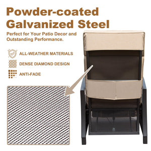 English Elm Adjustable Patio Recliner Chair with Flip Side Table, Ergonomic Cushions, Heavy-Duty Steel, 350lb Support Beige W1859P196335