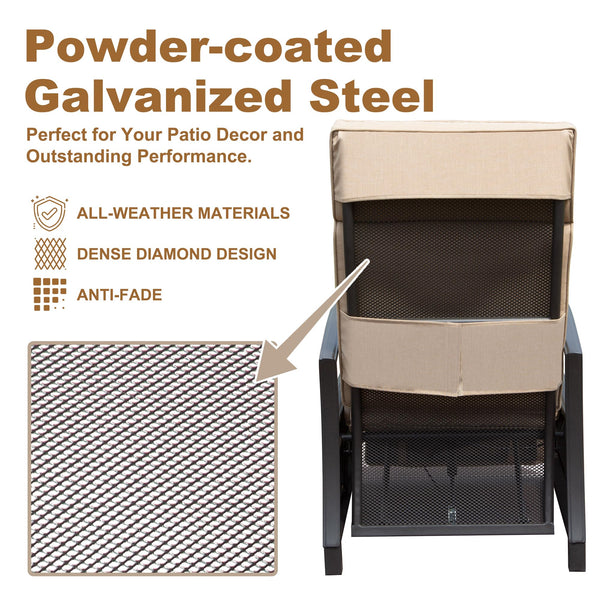 English Elm Adjustable Patio Recliner Chair with Flip Side Table, Ergonomic Cushions, Heavy-Duty Steel, 350lb Support Beige W1859P196335