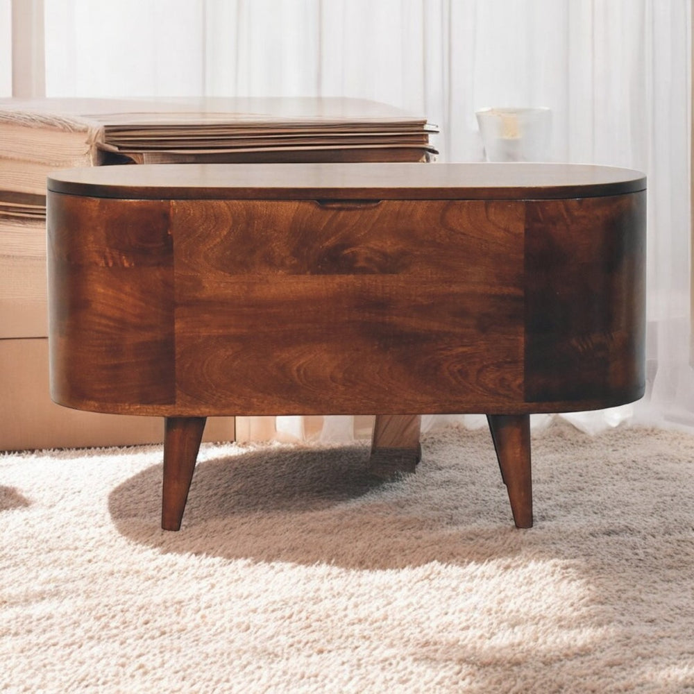 English Elm Solid Wood Curved Blanket Box In California Walnut Finish With Stylish Nordic Legs For Versatile Storage B182P279275-GIGA