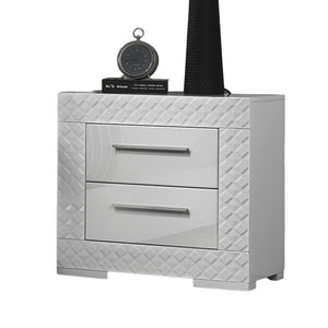 English Elm White High Gloss Nightstand 25.5"W x 15.5"D Modern Glam 2-Drawer Engineered Wood Chrome Legs B2741P325721
