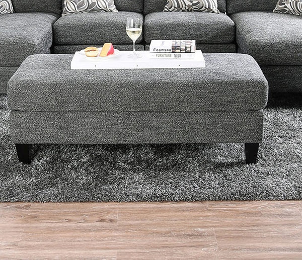 English Elm Gray Chenille 5pc Sectional Sofa Set with Chaise Ottoman & Patterned Pillows, Plush High-Density Comfort, Tapered Legs B2741S00063
