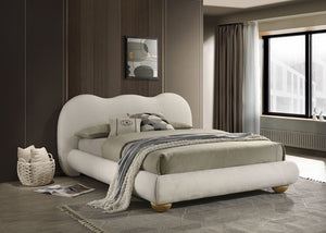 English Elm White Boucle King Bed Camelback Headboard Natural Bun Feet Contemporary Bedroom B2741S00829