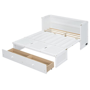 English Elm Full Size Wall Murphy Bed Cabinet with Storage Drawer and Built-in Usb Charging White N708P205903K