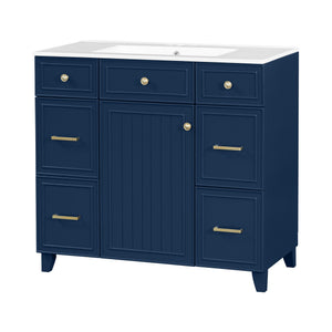 English Elm 36" 36-inch Transitional Bathroom Vanity with Ceramic Basin, Solid Wood Frame, Soft-Close Storage Elegance Blue N729P255663C