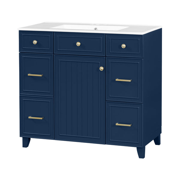English Elm 36" 36-inch Transitional Bathroom Vanity with Ceramic Basin, Solid Wood Frame, Soft-Close Storage Elegance Blue N729P255663C