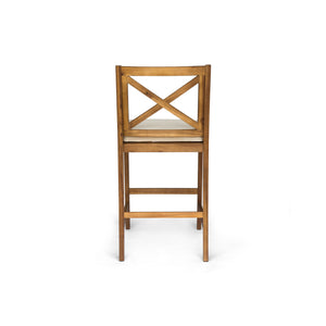 English Elm Christopher Knight Home® - PERLA Acacia Wood Outdoor Barstool Set of 2 with Water-Resistant Cushions, Cross-Back Farmhouse Charm Brown 63748.00CRM