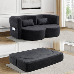 English Elm Folding Floor Futon Sofa Sleeper in Plush Teddy Velvet for Studio or Guest Rooms Black W3739P368635