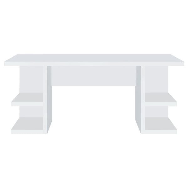 English Elm Hannah Contemporary White 4-Shelf Writing Desk with Open Side Storage, Spacious 70.75" Surface B062P351421