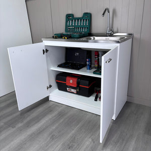 English Elm Napoles Utility Sink Cabinet With Double Doors And Shelf - Perfect For Laundry Rooms & More! B200S00144