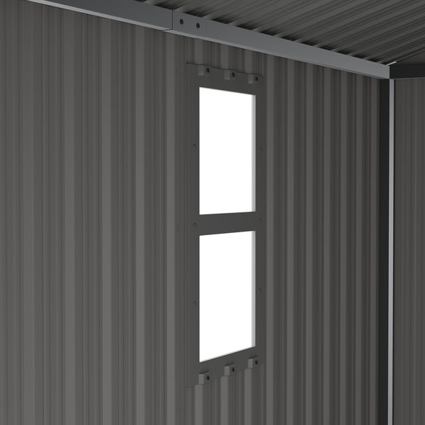English Elm Outdoor Metal Storage Shed 8x8 Ft with Four Windows and Lockable Double Doors White W1598S00037